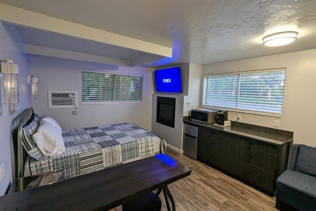 Guest room interior at Majestic Rockies Motel